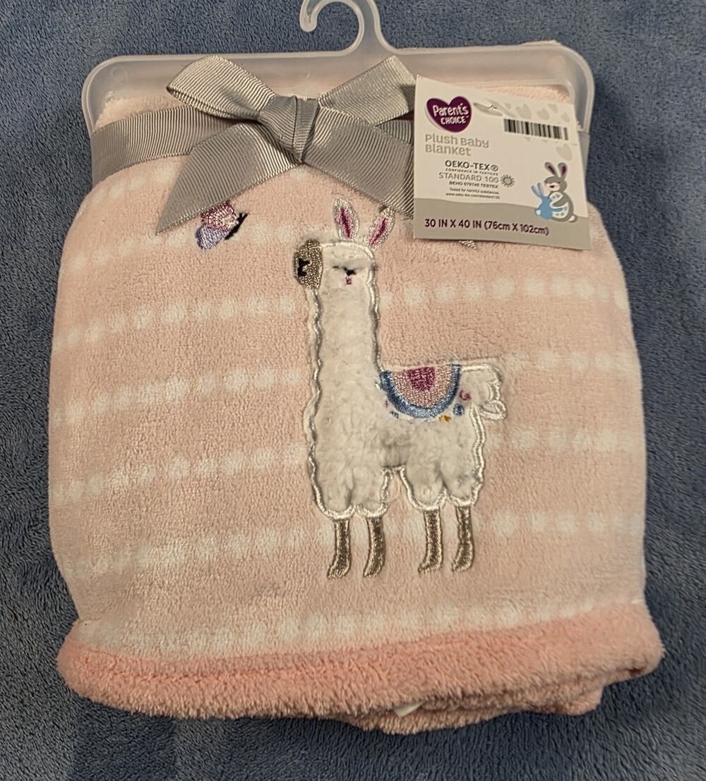 NWT Parents Choice Pink White Plush LLama Alpaca Baby Blanket 30 X 40
